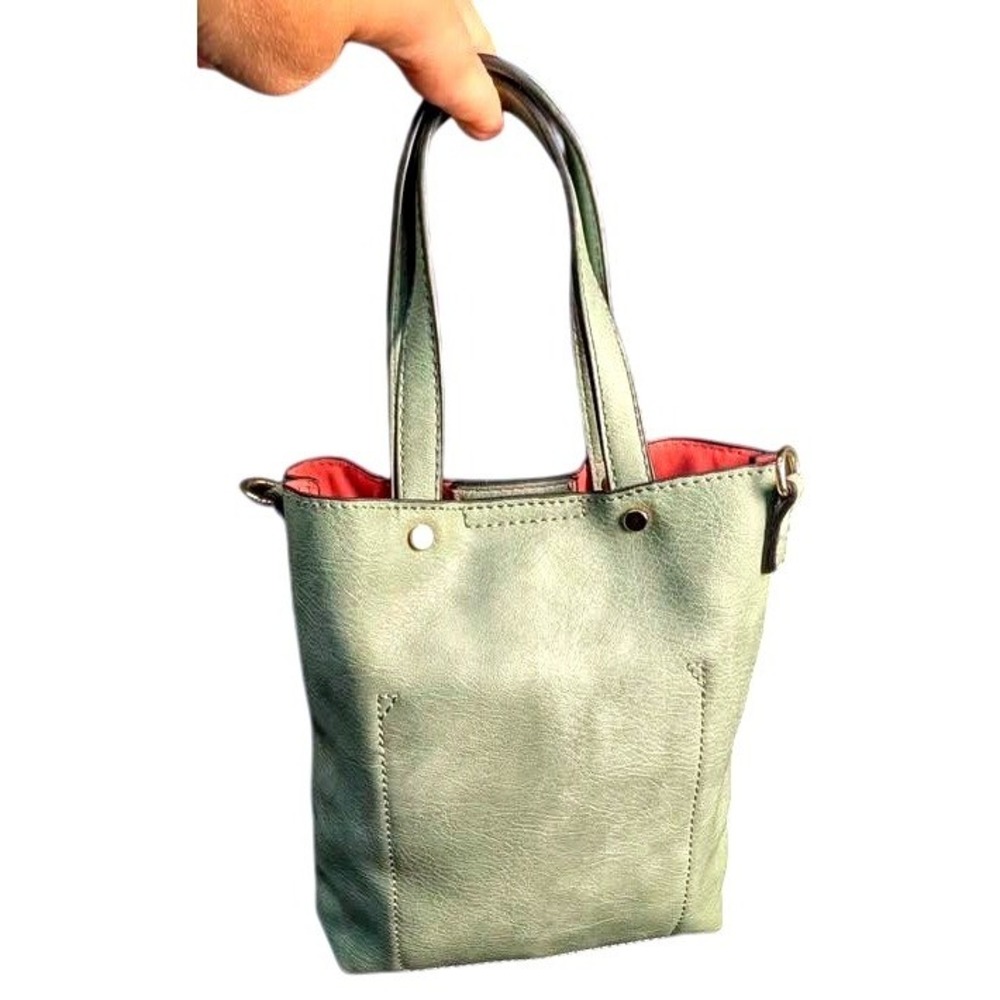 Sage Green ~ Vegan Leather ~ Mini Tote Bucket Bag ~ Double Handle ~ Snap Closure